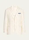Brunello Cucinelli Men's Linen-blend Large Stripe Suit In C038-white Blue