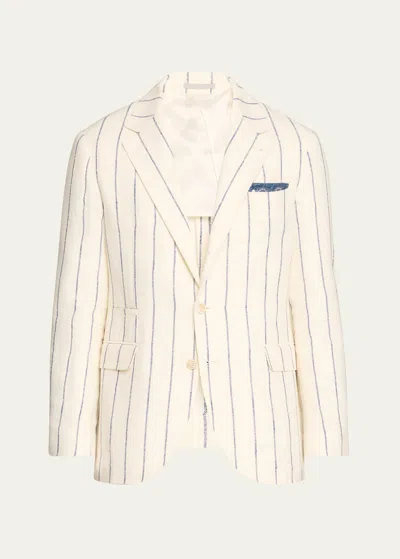 Brunello Cucinelli Men's Linen-blend Large Stripe Suit In C038-white Blue