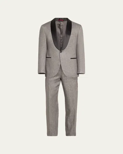Brunello Cucinelli Men's Linen-blend Shawl Tuxedo In Gray