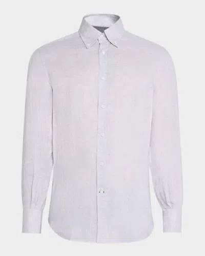 Brunello Cucinelli Men's Linen Casual Button-down Shirt In Light Grey