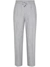 Brunello Cucinelli Men Linen Chevron Leisure Fit Pants With Drawstring And Double Pleats In Multicolor
