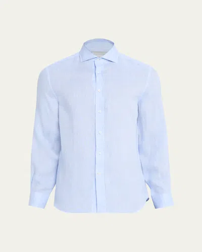 Brunello Cucinelli Light Blue Linen Basic Fit Shirt