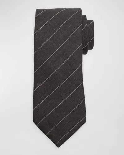 Brunello Cucinelli Men's Linen-cotton Pinstripe Tie In Black