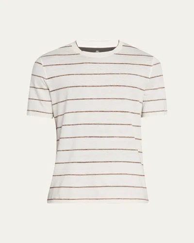 BRUNELLO CUCINELLI MEN'S LINEN-COTTON STRIPE CREWNECK T-SHIRT