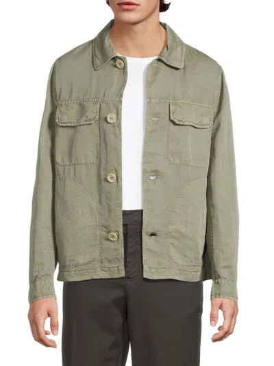 Brunello Cucinelli Men's Linen-cotton Trucker Jacket In Green