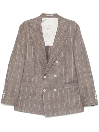 Brunello Cucinelli Men Linen Deconstructed Jacket In Brown