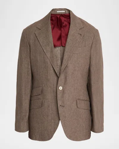 Brunello Cucinelli Men Linen Single-breasted Jacket In Multi