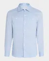 Brunello Cucinelli Men's Linen Double-pocket Casual Button-down Shirt In Dusty Light Blue