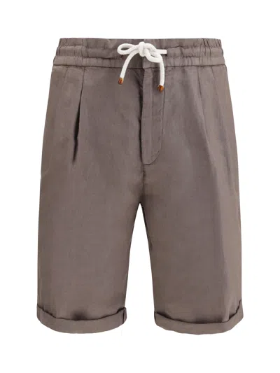 Brunello Cucinelli Men Linen Dyed Shorts In Brown