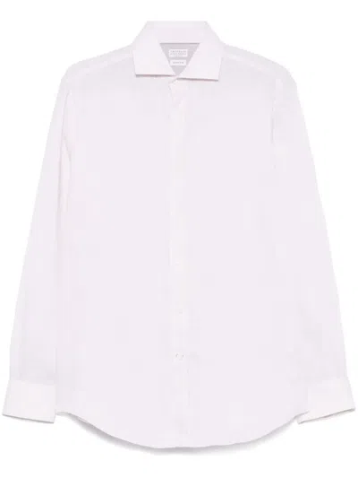 Brunello Cucinelli Men Linen Easy Fit Shirt With Spread Collar In Multicolor