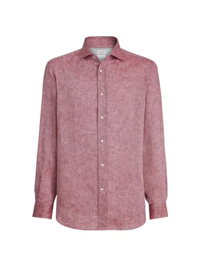 Brunello Cucinelli Logo-embroidered Buttoned Shirt In Pink