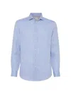 Brunello Cucinelli Men's Linen Easy Fit Shirt With Spread Collar In Blue