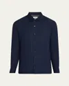 Brunello Cucinelli Linen Shirt With Chest Pockets And Collar In Navy