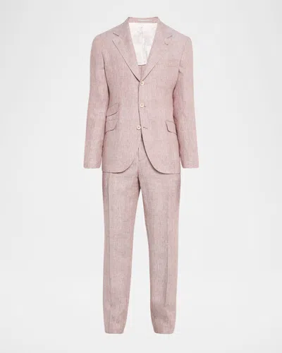 Brunello Cucinelli Men's Linen Glen Plaid Two-piece Suit In Pink