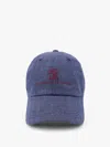 Brunello Cucinelli Men Linen Hat With Frontal Logo In Blue