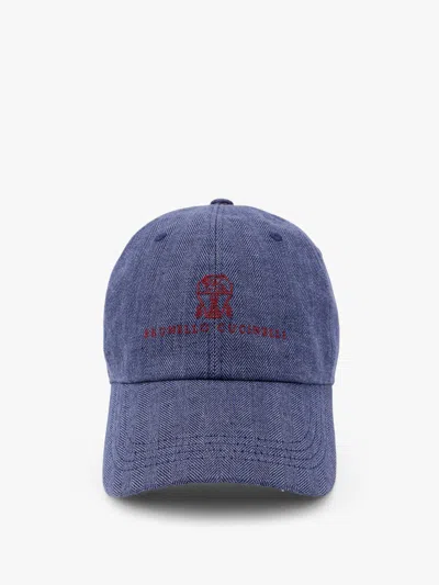 Brunello Cucinelli Men Linen Hat With Frontal Logo In Multi