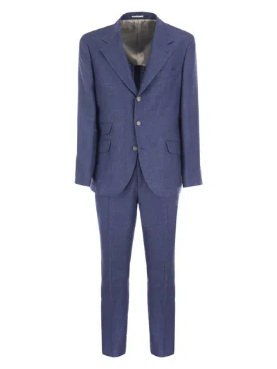 Brunello Cucinelli Linen Leisure Fit Suit In Blue