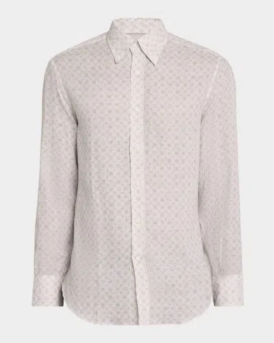 Brunello Cucinelli Men's Linen Medallion Casual Button-down Shirt In Jut And Dust