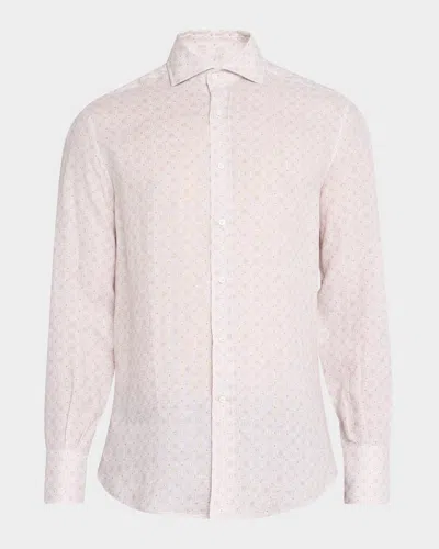 Brunello Cucinelli Men's Linen Medallion Sport Shirt In Jut Grapefruit
