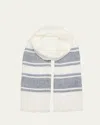 Brunello Cucinelli Men's Linen Multi-stripe Scarf In White Blue