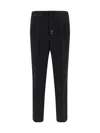 Brunello Cucinelli Men Leisure Fit Trousers In Virgin Wool Flannel With Drawstring And Double Darts In Black