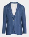 Brunello Cucinelli Men's Linen Pinstripe Single-breasted Sport Coat In Denim