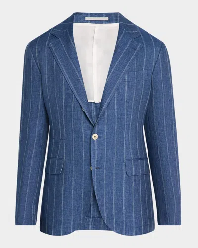 Brunello Cucinelli Men's Linen Pinstripe Single-breasted Sport Coat In Denim