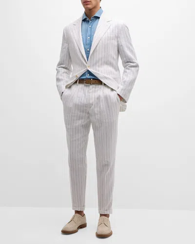 Brunello Cucinelli Men's Linen Pinstripe Two-button Suit In White