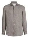Brunello Cucinelli Men Linen Shirt In Brown
