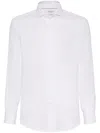 Brunello Cucinelli Button-down Collar Cotton Shirt With Curved Hem In Multi