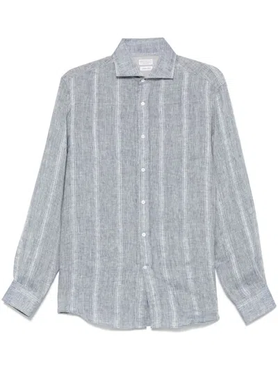 Brunello Cucinelli Men Linen Shirt In Multicolor