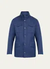 Brunello Cucinelli Men's Linen-silk Concealed Zip Safari Jacket In Blue