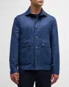 Brunello Cucinelli Men's Linen-silk Snap-front Car Coat In Blue
