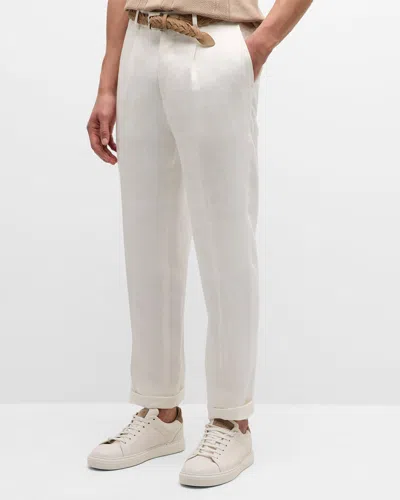 Brunello Cucinelli Men's Linen Single-pleat Trousers In Off White