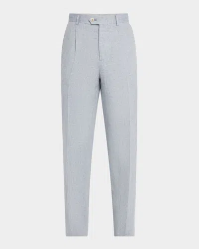 Brunello Cucinelli Men's Linen Single-pleated Pants In Brown
