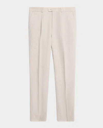 Brunello Cucinelli Men's Linen Single-pleated Pants In Brown