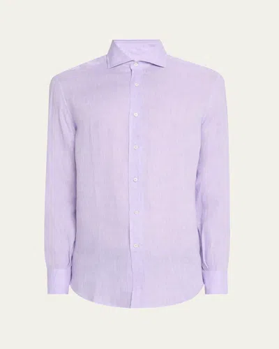 Brunello Cucinelli Men's Linen Sport Shirt In Lavender