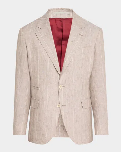 Brunello Cucinelli Men's Linen Stripe Single-breasted Sport Coat In Jut