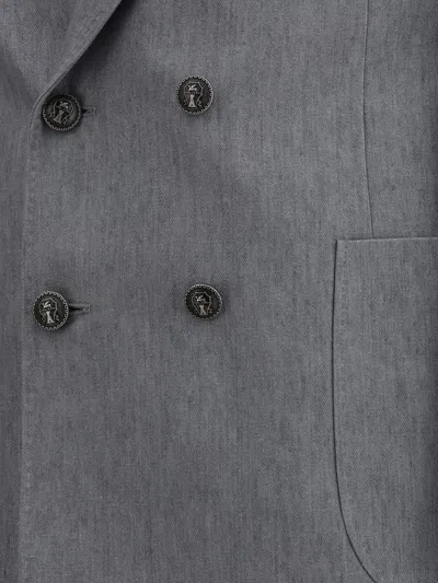 Brunello Cucinelli Men Linen Suit In Gray