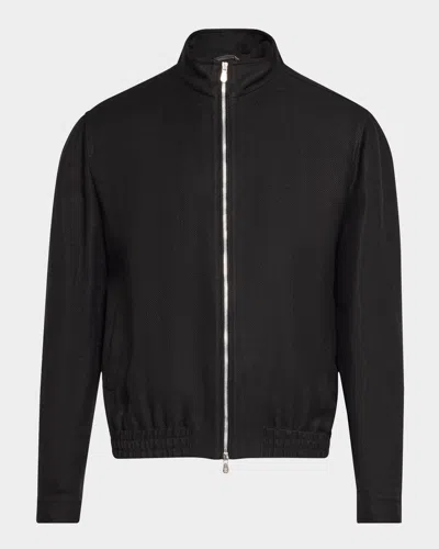 Brunello Cucinelli Men's Linen, Wool And Silk Full-zip Blouson Jacket In Black