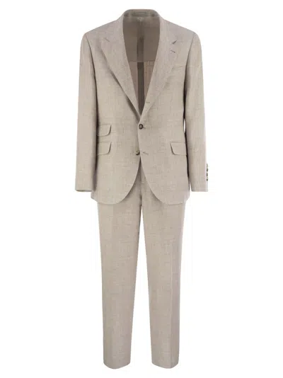 Brunello Cucinelli Men Linen, Wool And Silk Leisure Suit In Neutral