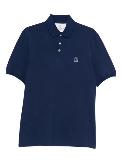 Brunello Cucinelli Men Logo Cotton Polo Shirt In Blue