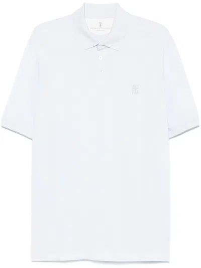 Brunello Cucinelli Men's Logo Cotton Polo Shirt In Clear Blue