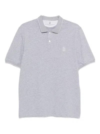 Brunello Cucinelli Logo-embroidered Short-sleeved Polo Shirt In Gray