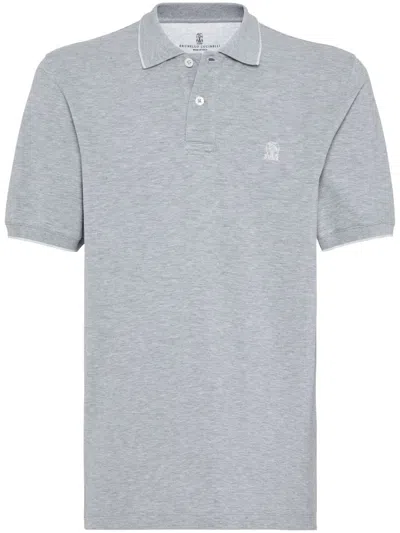 Brunello Cucinelli Men Logo Cotton Polo Shirt In Gray