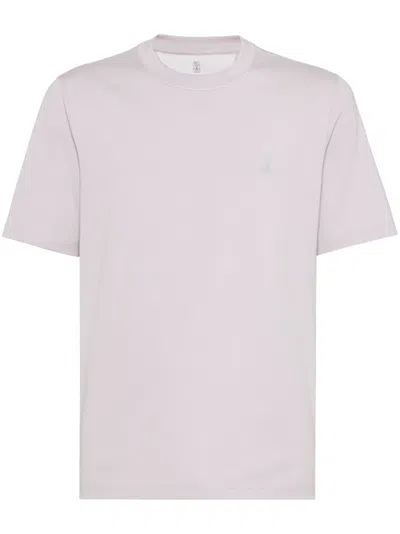 Brunello Cucinelli Men Logo Cotton T-shirt In Purple