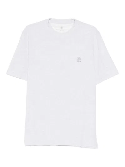 Brunello Cucinelli Men Cotton Jersey Crew-neck T-shirt With Logo And Faux-layering In White