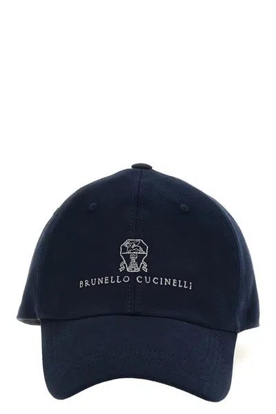 Brunello Cucinelli Men Logo Embroidery Baseball Cap In Blue