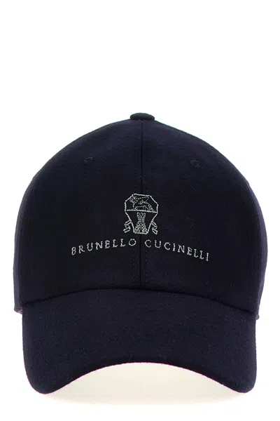 Brunello Cucinelli Men Logo Embroidery Cap In Blue
