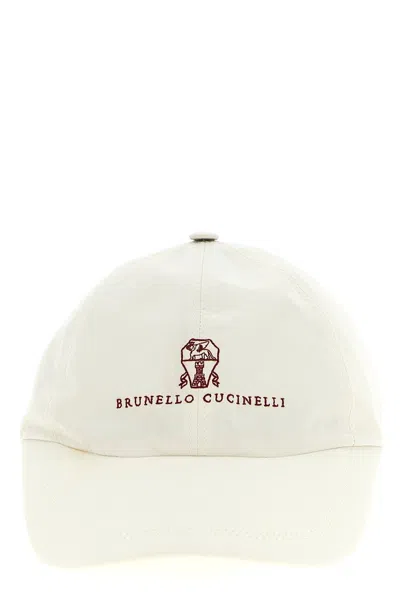 Brunello Cucinelli Men Logo Embroidery Cap In White